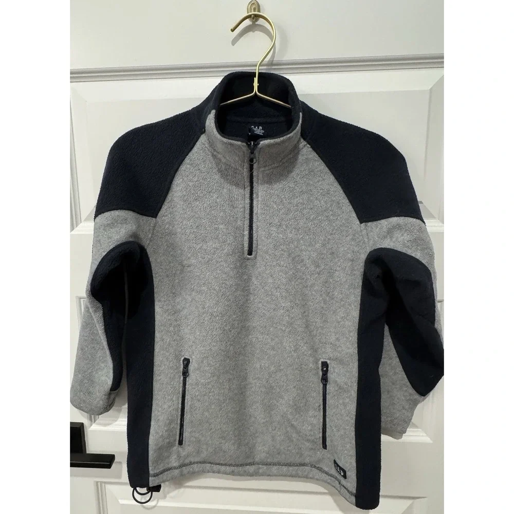 GAP Boys Fleece Jacket Pullover 1/4 Zip Gray Navy Long Sleeve Medium 7 8 Preppy